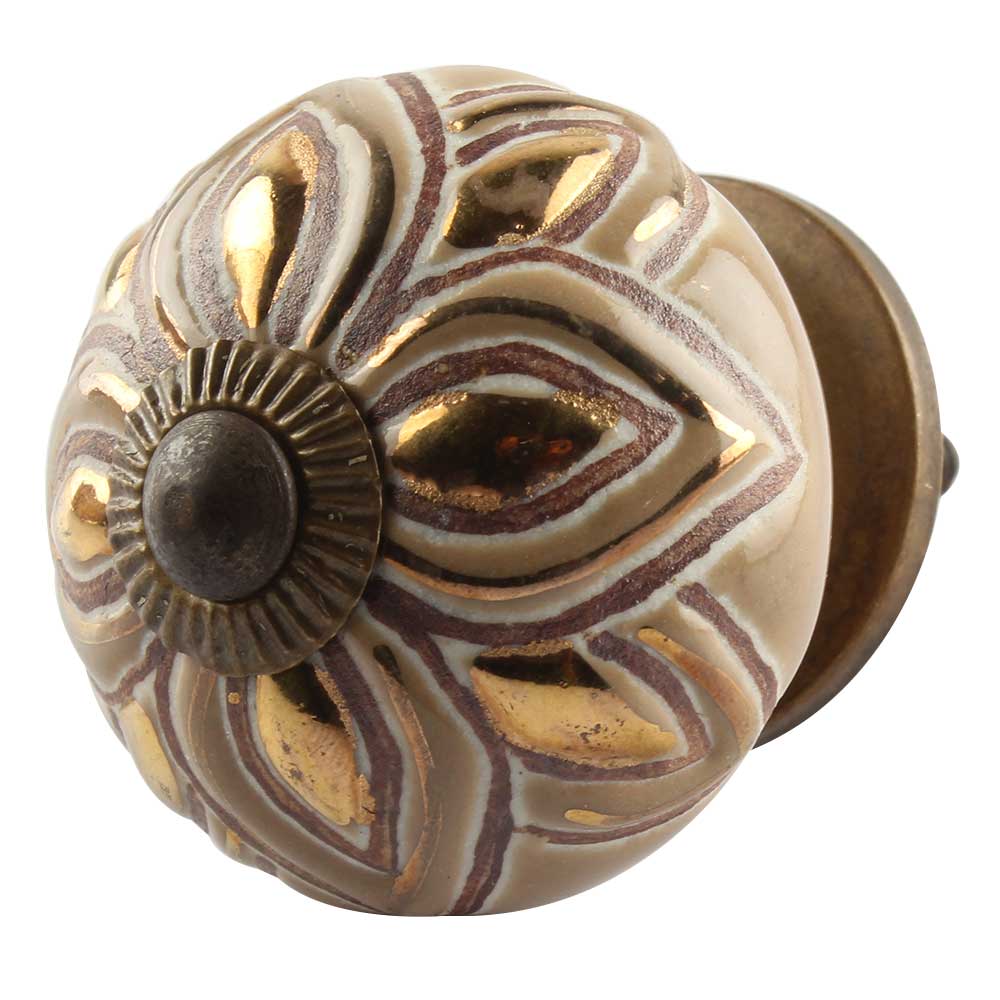 Golden Flower Ceramic Dresser Knob